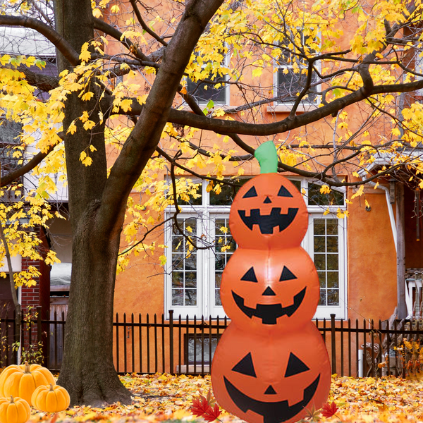 48" Blow Up Lit Inflatable Pumpkin Stack Outdoor Halloween Yard Decoration 4 FT, Self Inflates
