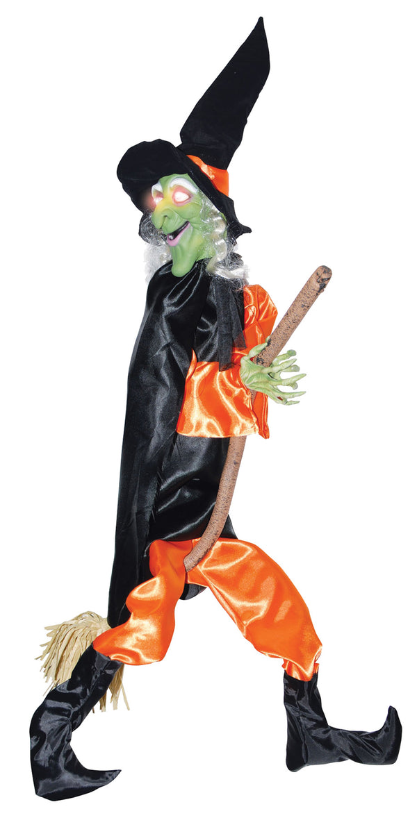 Leg Kicking Witch With Broom Animated Prop
