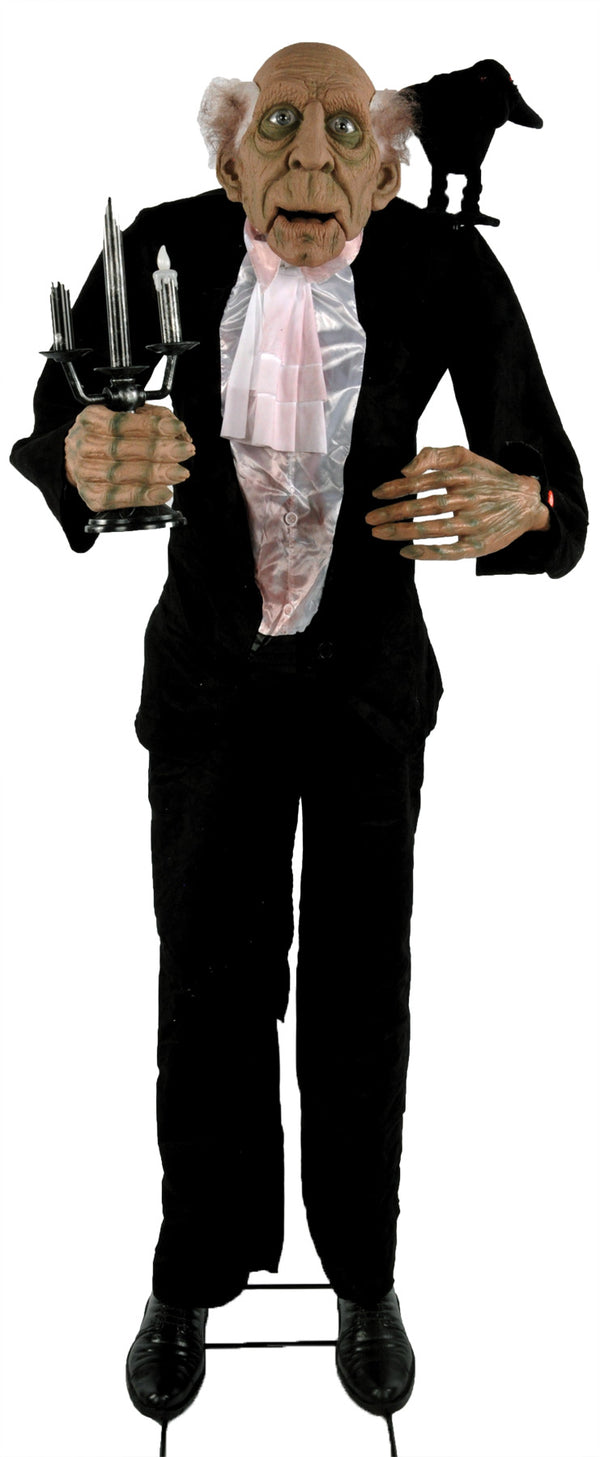 5 1/2 Feet Elderly Butler And Raven Talking Animated Prop Life Size