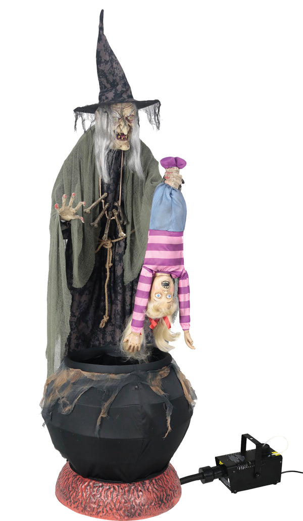 Stew Brew Witch With Kid Animated Prop With  Fog