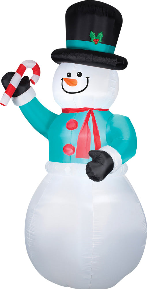 Snowman with Candy Cane 12ft Airblown Christmas Yard Decoration