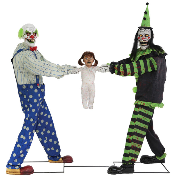 Tug Of War Green Black Animated Creepy Clowns and Child Prop