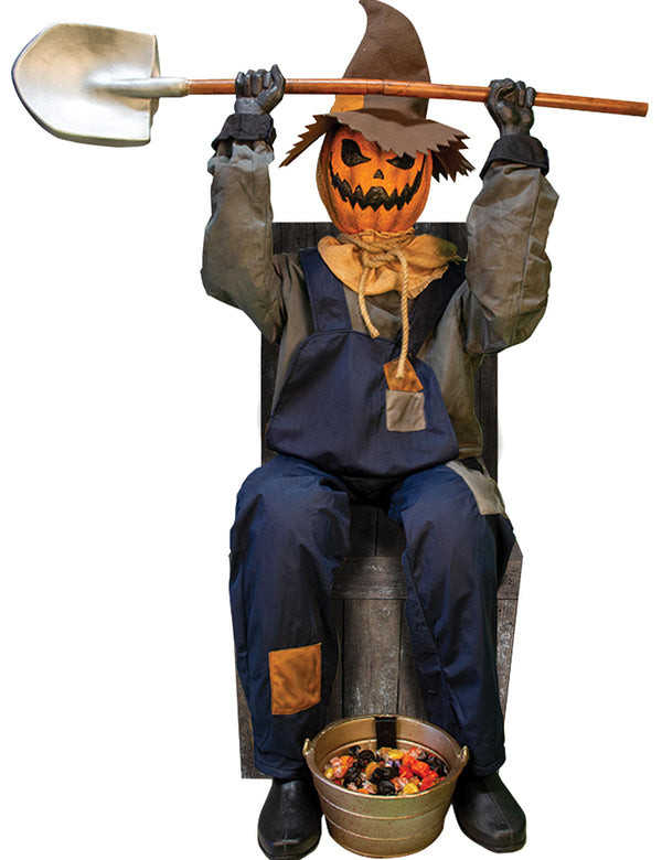 Animated Sitting Scarecrow Smiling Jack Greeter Prop With Chair