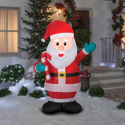 Santa with Candy Cane 6ft Airblown Christmas Yard Decoration