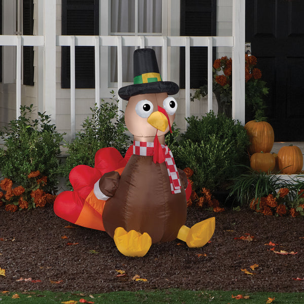 Airblown Turkey with Scarf Inflatable 4 Ft Yard Decor, LED
