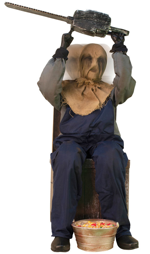 3.9 Ft Chainsaw Greeter Scarecrow Animated Prop
