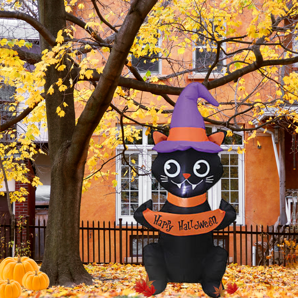 48" Blow Up LED Inflatable Black Cat Outdoor Halloween Yard Decoration 4FT
