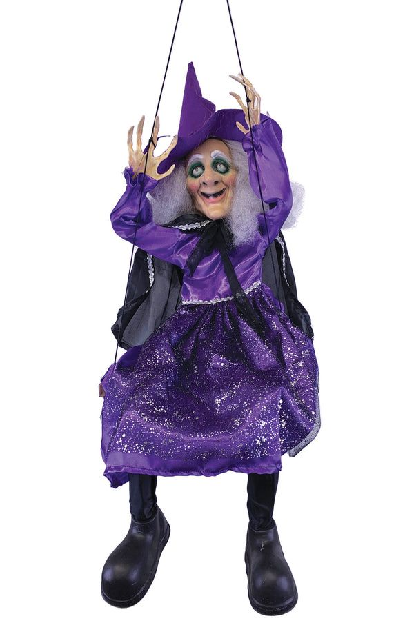 39-Inch Kicking and Talking Witch On Swing, Eyes Light Up Red